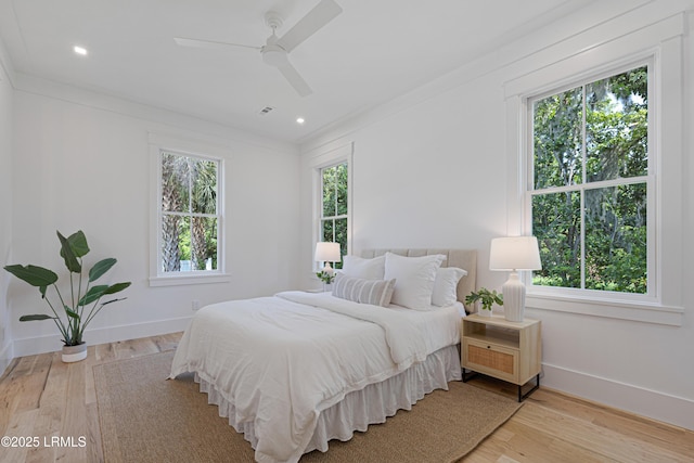 420 Waight St, Beaufort, SC 29902 - bedroom featuring light wood-type flooring, recessed lighting, ceiling fan, and ornamental molding