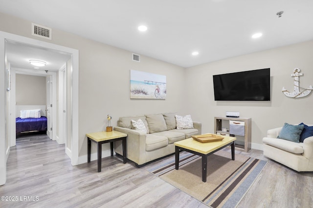 living room featuring light wood-type flooring