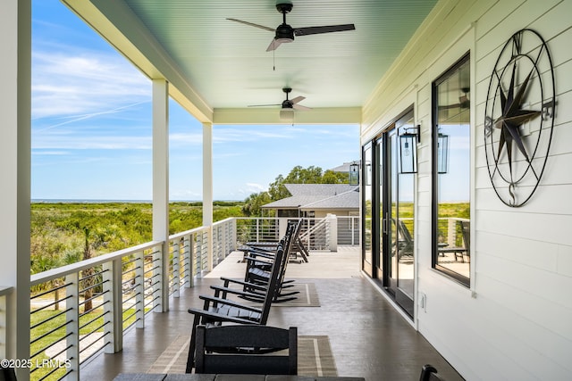 balcony with ceiling fan