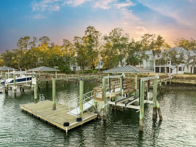 view of dock with a water view