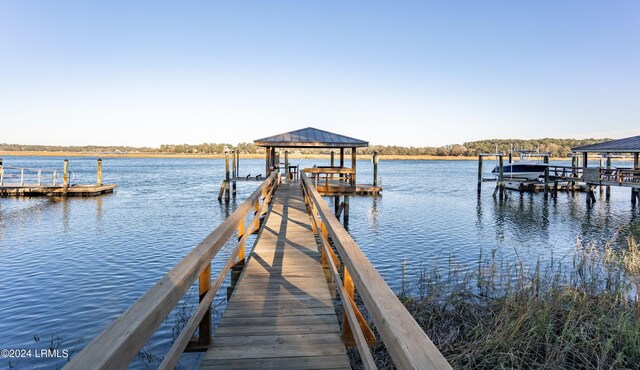 dock area featuring a water view