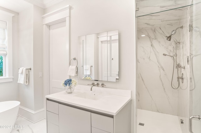 bathroom with vanity and walk in shower