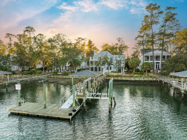 view of dock featuring a water view