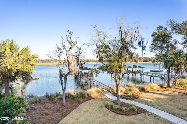 dock area featuring a water view