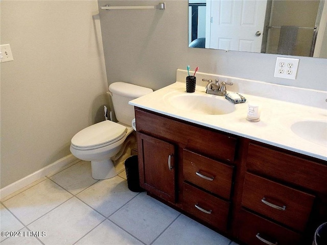 bathroom with vanity, tile patterned flooring, and toilet