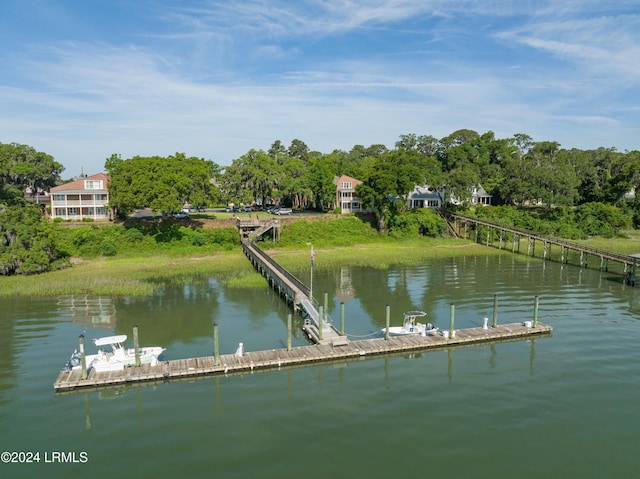 view of dock with a water view