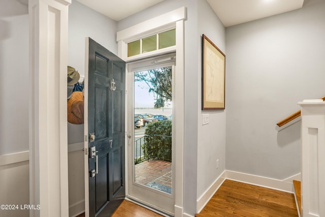 foyer entrance featuring hardwood / wood-style floors