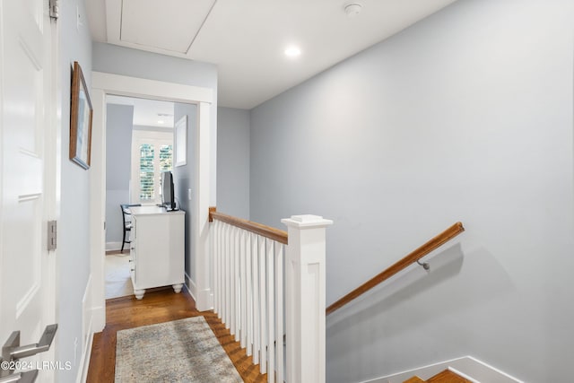 hallway featuring dark wood-type flooring