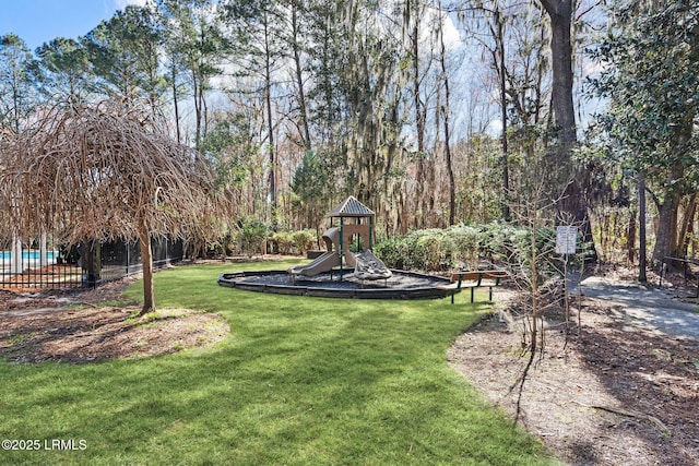 view of yard with a playground