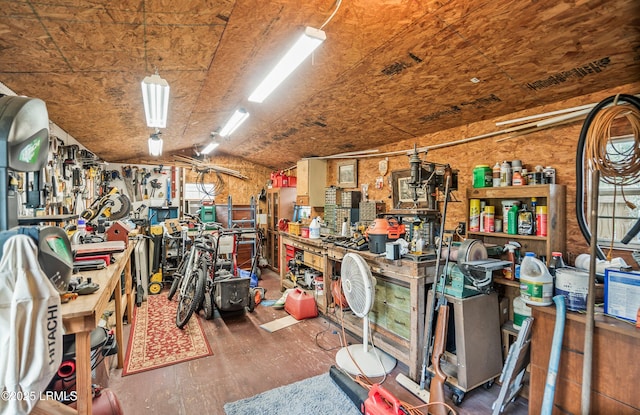 906 Belleview Cir E, Beaufort, SC 29902 - misc room with a workshop area, wood finished floors, and lofted ceiling