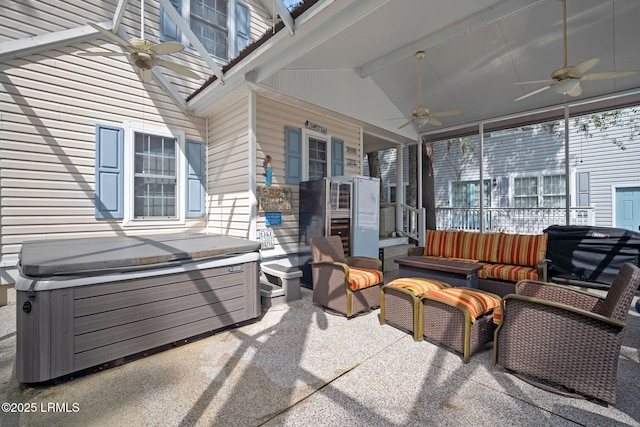 5 Regent Ave, Bluffton, SC 29910 - view of patio with a hot tub, a ceiling fan, and outdoor lounge area