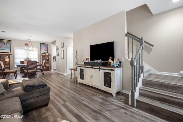 5 Regent Ave, Bluffton, SC 29910 - living room with stairway, a chandelier, and wood finished floors