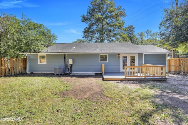 3001 N St, Beaufort, SC 29902 - back of property with a deck, french doors, and central AC unit