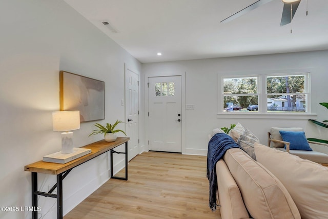 3001 N St, Beaufort, SC 29902 - foyer with light wood-type flooring, recessed lighting, a ceiling fan, and baseboards