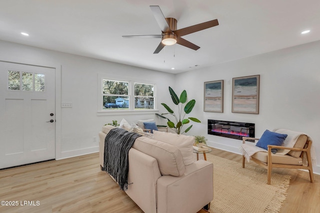 3001 N St, Beaufort, SC 29902 - living room featuring healthy amount of natural light, recessed lighting, baseboards, light wood-type flooring, and a ceiling fan