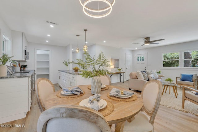 3001 N St, Beaufort, SC 29902 - dining area featuring ceiling fan, light wood-style flooring, and recessed lighting