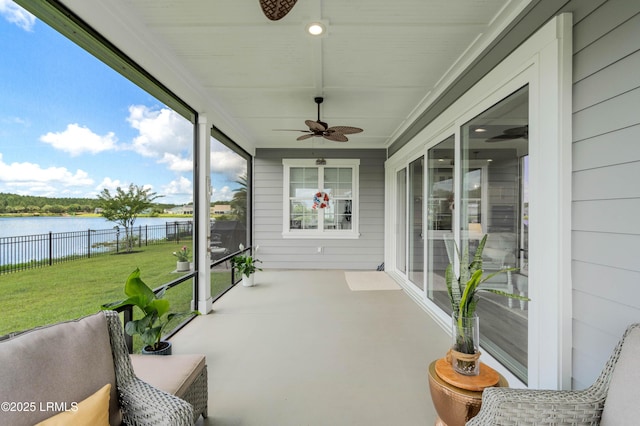 327 River Oak Way, Hardeeville, SC 29927 - sunroom featuring a water view and ceiling fan