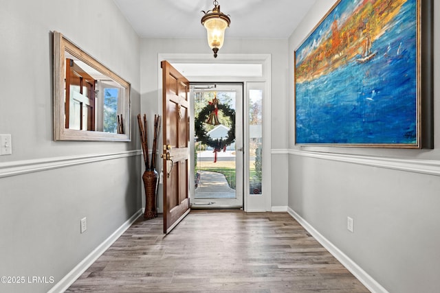 doorway with hardwood / wood-style flooring and plenty of natural light