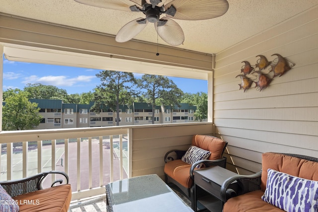 balcony with ceiling fan