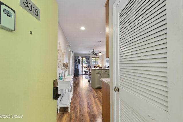 hallway featuring dark hardwood / wood-style floors