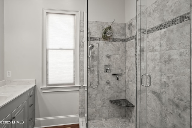 105 Bartram Dr, Beaufort, SC 29902 - bathroom featuring vanity, a stall shower, and healthy amount of natural light