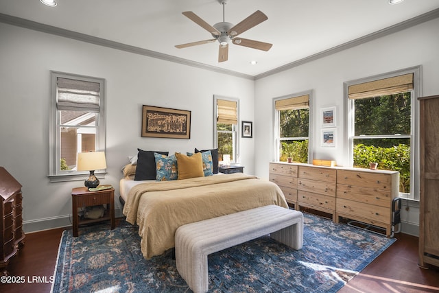 105 Bartram Dr, Beaufort, SC 29902 - bedroom featuring multiple windows, wood finished floors, recessed lighting, ornamental molding, and ceiling fan
