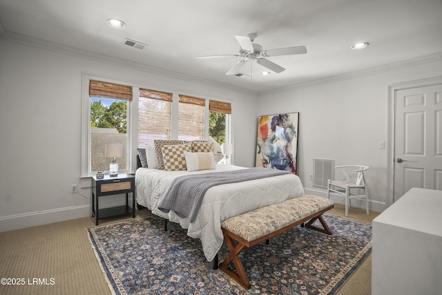 105 Bartram Dr, Beaufort, SC 29902 - bedroom featuring recessed lighting, crown molding, ceiling fan, and carpet flooring