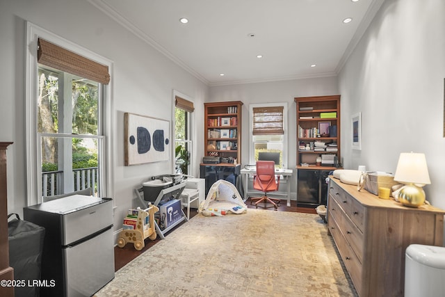 105 Bartram Dr, Beaufort, SC 29902 - home office with recessed lighting, ornamental molding, and wood finished floors