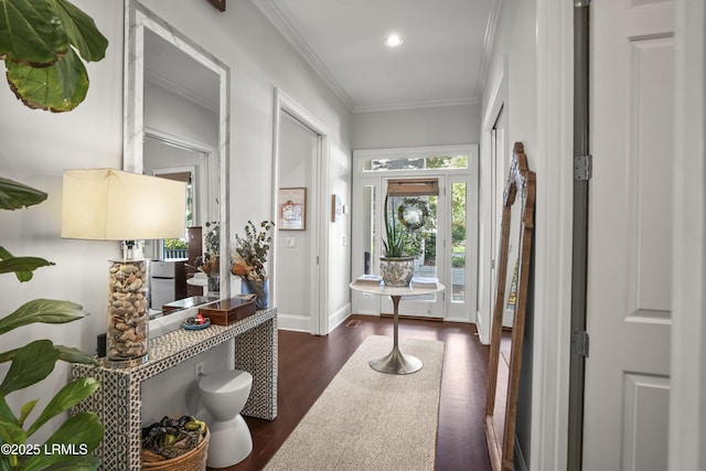 105 Bartram Dr, Beaufort, SC 29902 - entrance foyer featuring dark wood-type flooring, ornamental molding, and recessed lighting