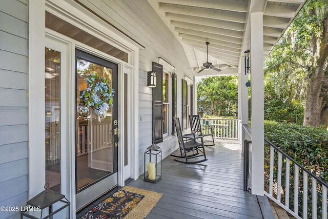 105 Bartram Dr, Beaufort, SC 29902 - wooden porch with a ceiling fan