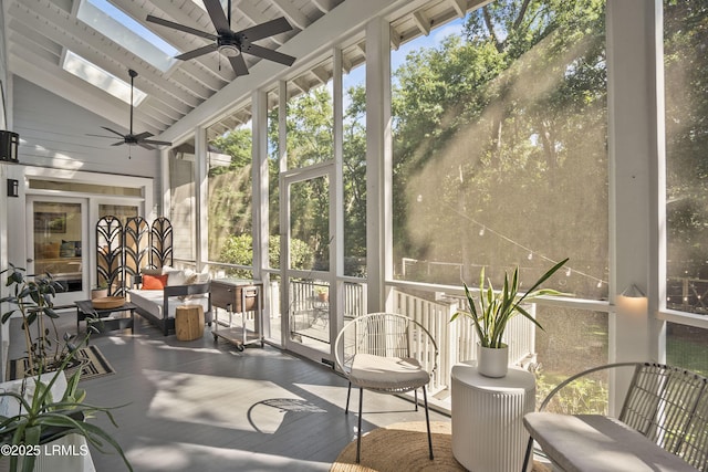 105 Bartram Dr, Beaufort, SC 29902 - sunroom / solarium featuring ceiling fan, a skylight, and vaulted ceiling