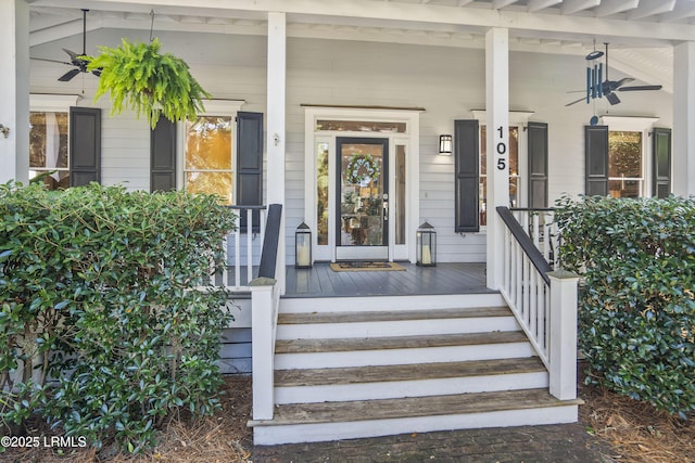 105 Bartram Dr, Beaufort, SC 29902 - view of exterior entry with a porch and a ceiling fan
