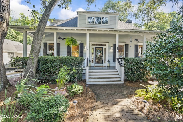 105 Bartram Dr, Beaufort, SC 29902 - bungalow with ceiling fan, covered porch, and roof with shingles