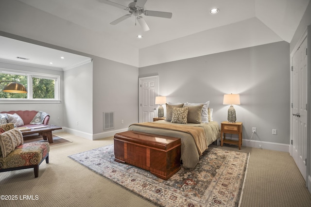 105 Bartram Dr, Beaufort, SC 29902 - bedroom with carpet floors, recessed lighting, crown molding, and a ceiling fan