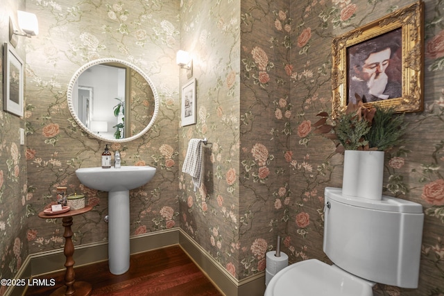 105 Bartram Dr, Beaufort, SC 29902 - half bath featuring wood finished floors and wallpapered walls