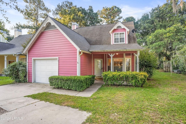 view of front of home featuring a garage and a front lawn