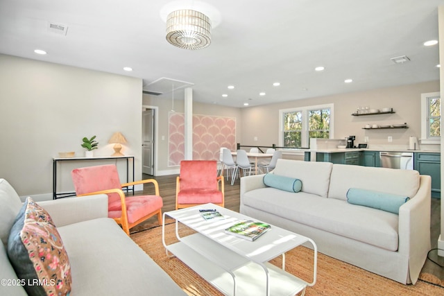 living room with light hardwood / wood-style floors