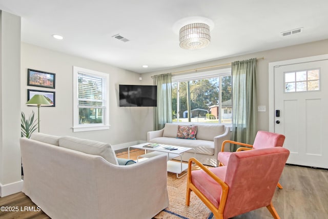 living room featuring light hardwood / wood-style floors