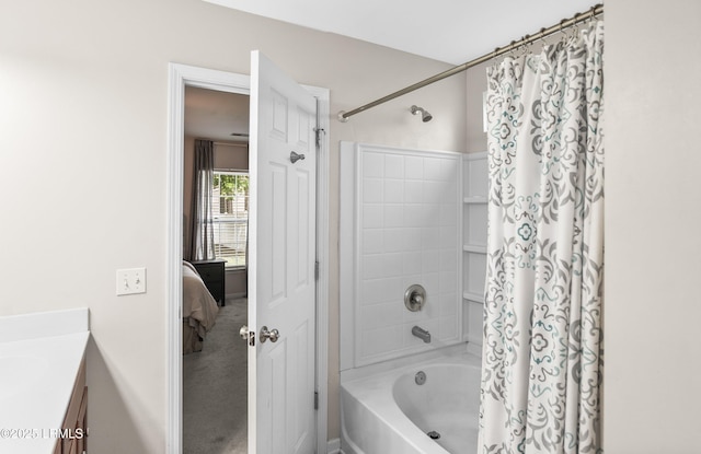 31 Shadow Moss Dr, Beaufort, SC 29906 - ensuite bathroom with shower / bathtub combination with curtain, vanity, and ensuite bathroom