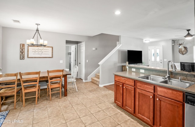 31 Shadow Moss Dr, Beaufort, SC 29906 - kitchen featuring pendant lighting, light tile patterned floors, visible vents, dishwasher, and a sink