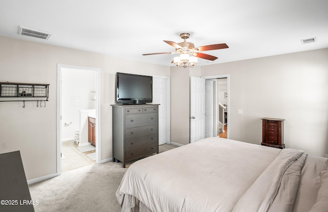 31 Shadow Moss Dr, Beaufort, SC 29906 - bedroom featuring visible vents, baseboards, a ceiling fan, and light carpet