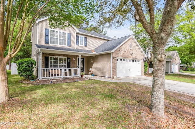 31 Shadow Moss Dr, Beaufort, SC 29906 - traditional home featuring a front yard, a porch, a garage, concrete driveway, and roof with shingles