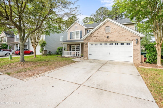 31 Shadow Moss Dr, Beaufort, SC 29906 - traditional-style house featuring a front yard, an attached garage, covered porch, brick siding, and driveway