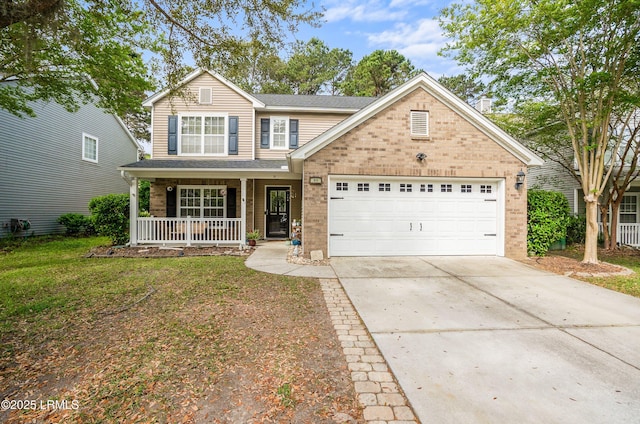 31 Shadow Moss Dr, Beaufort, SC 29906 - traditional home featuring driveway, an attached garage, brick siding, a porch, and a shingled roof