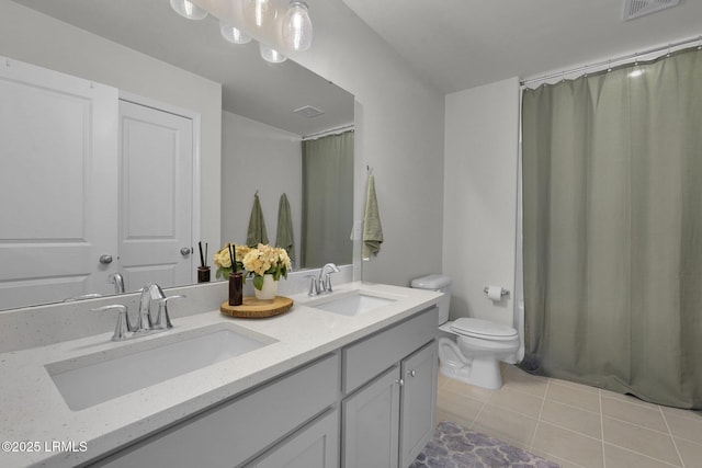 full bathroom featuring tile patterned flooring, visible vents, toilet, and a sink