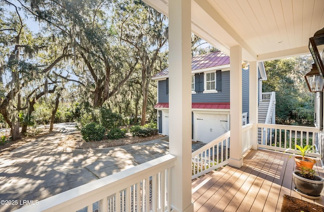 wooden deck featuring covered porch