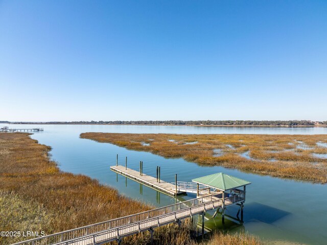 view of dock with a water view