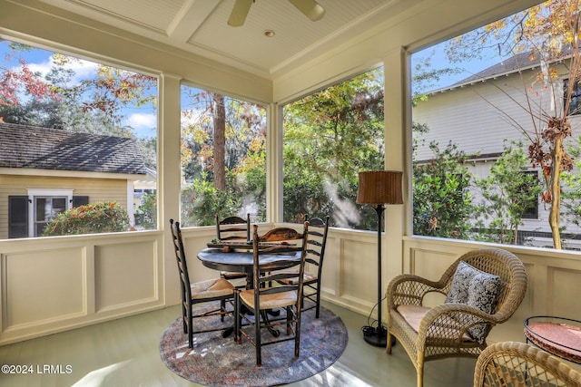 sunroom / solarium featuring ceiling fan