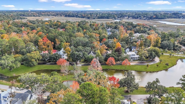 bird's eye view featuring a water view