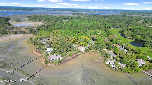 aerial view featuring a water view